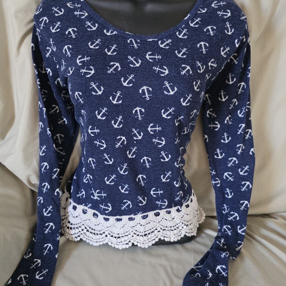 Rue21 Navy Anchor Print Long Sleeve Top